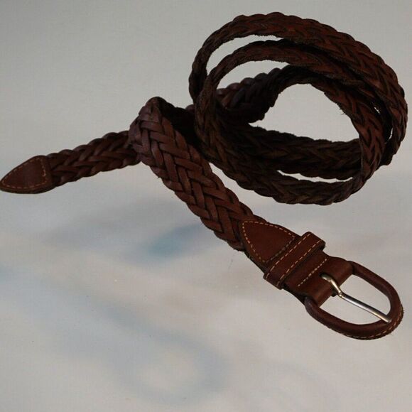 Brown Braided Leather Belt Mens Size 38 Made In Argentina - Picture 1 of 4